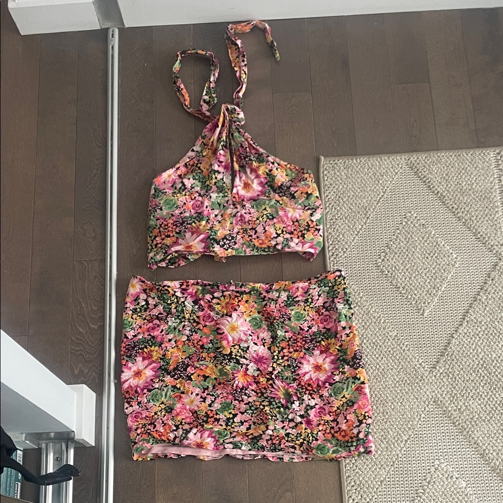 Floral Halter Top and Skirt Set